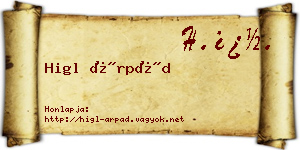 Higl Árpád névjegykártya