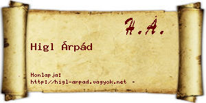 Higl Árpád névjegykártya